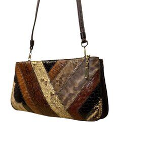 Women’s Multicolor Patchwork Snakeskin Zipper Closure Shoulder Bag